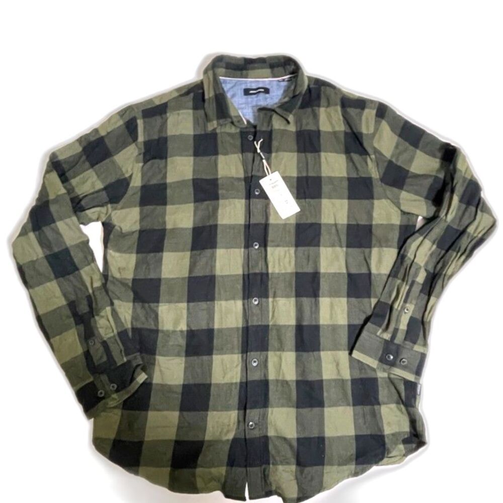 Jack And Jones Cotton Size XXL Green And Black Twill Shirt Long Sleeve New NWT